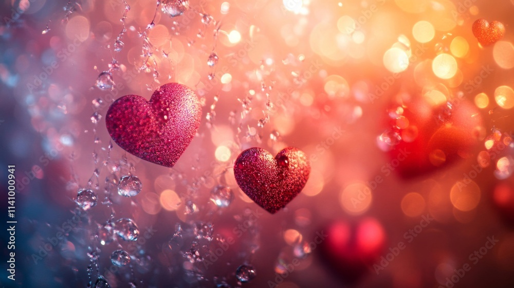 Sparkling Red Hearts Raining Romantic Love Sparkling Red Hearts Raining Romantic Love