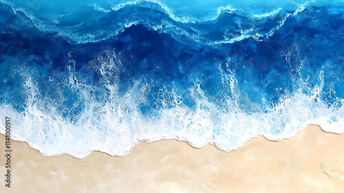 Ocean waves texture with blue ripples and white foam, summer tropical travel panorama