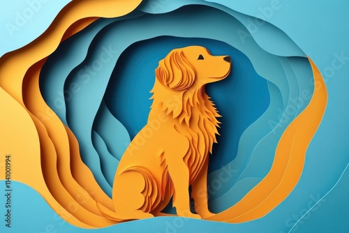 paper cut dog abstract background 