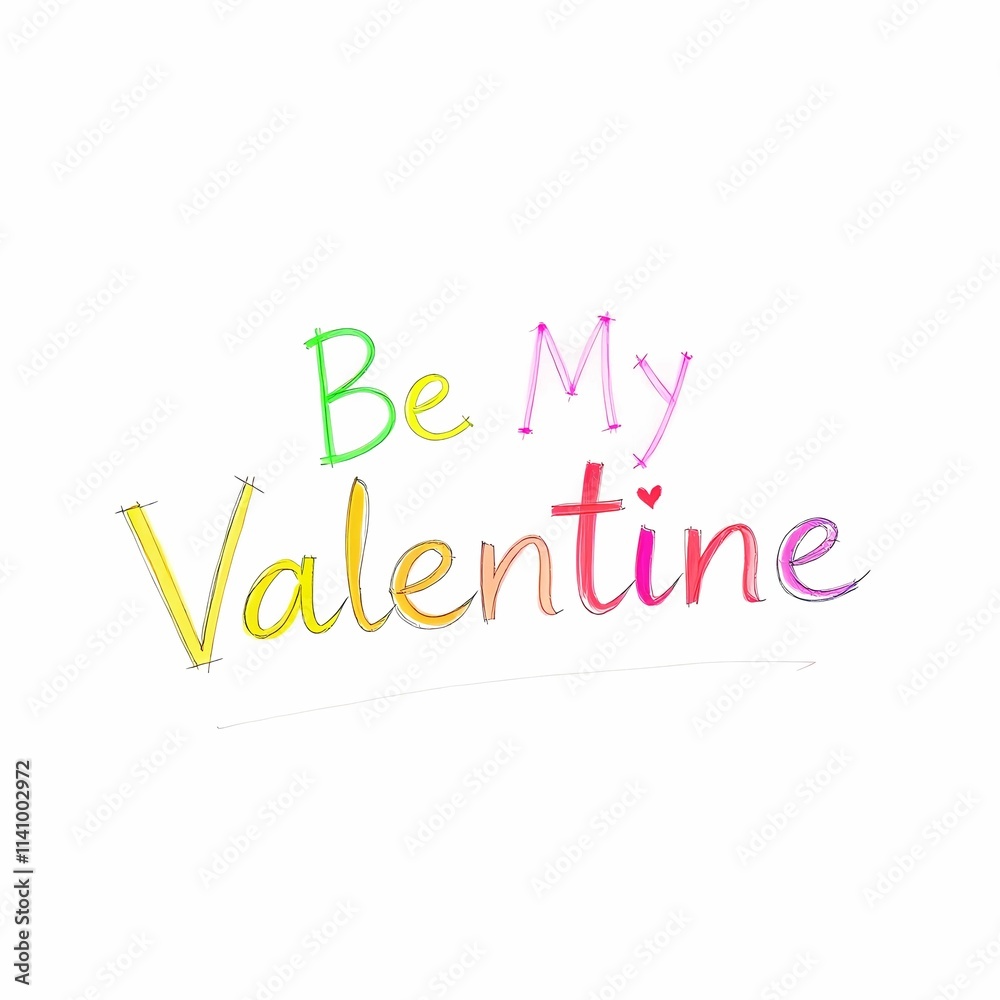 simple multi coloured sketch be my valentine with white background simple multi coloured sketch be my valentine with white background
