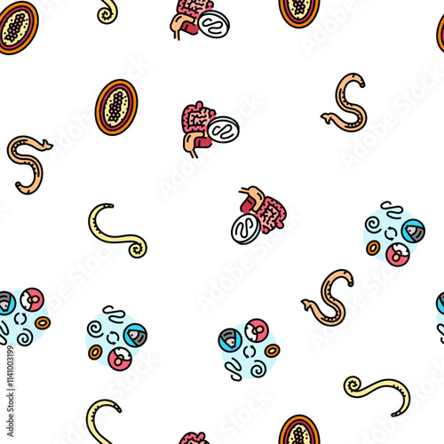 helminth worm parasite roundworm vector seamless pattern thin line illustration