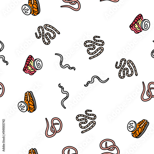 helminth worm parasite roundworm vector seamless pattern thin line illustration