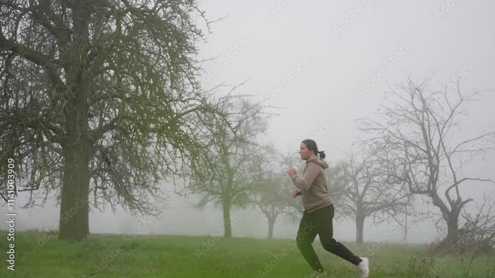 Man doing kickboxing training in a morning foggy field, late autumn. Slow motion. A person in an energetic pose in a misty field, showcasing creativity and dynamic expression in nature Man doing kickboxing training in a morning foggy field, late autumn. Slow motion. A person in an energetic pose in a misty field, showcasing creativity and dynamic expression in nature