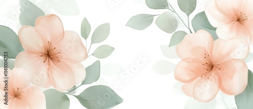 Digital illustration of three peach-colored flowers with green leaves. the flowers are arranged in a diagonal line, with the largest flower in the center and the two smaller ones on either side.