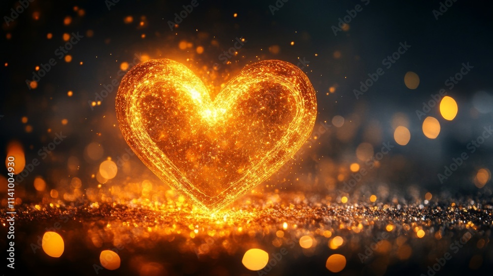 Glowing Heart Sparkles Brightly In Dark Background Glowing Heart Sparkles Brightly In Dark Background