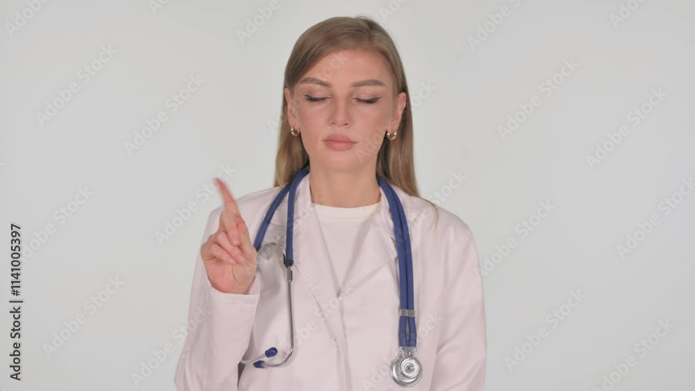 Portrait of Female Doctor in Denial on White Background Portrait of Female Doctor in Denial on White Background