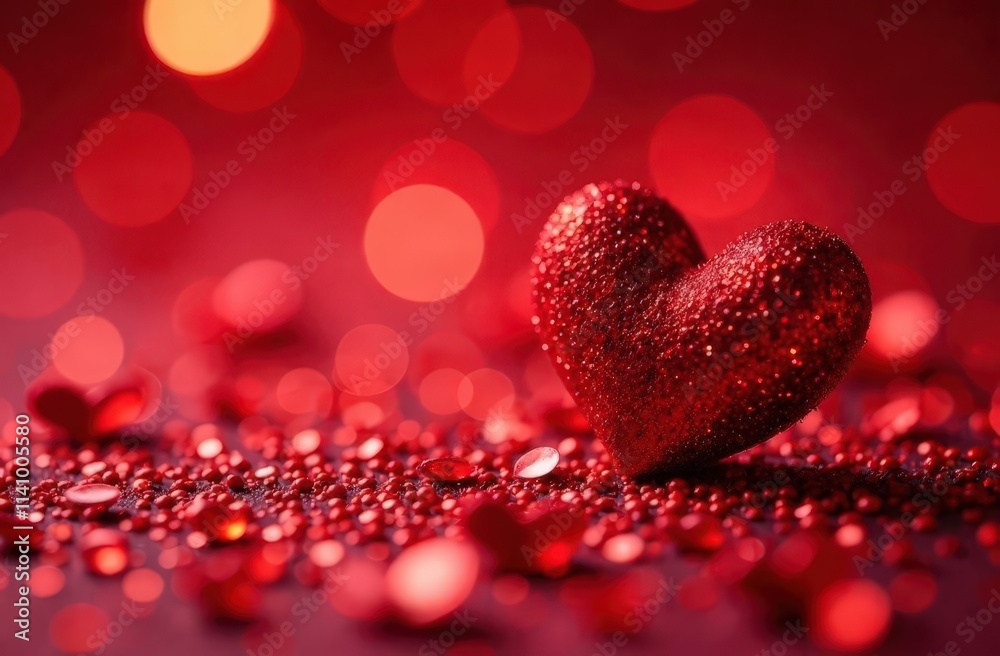 Abstract Defocused Valentines Card With Red Hearts On Shiny Glitter Abstract Defocused Valentines Card With Red Hearts On Shiny Glitter
