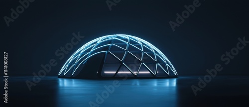 3d rendering of a futuristic dome-shaped structure. the dome is made up of a series of interconnected lines that form a geometric pattern, creating a dome-like shape.