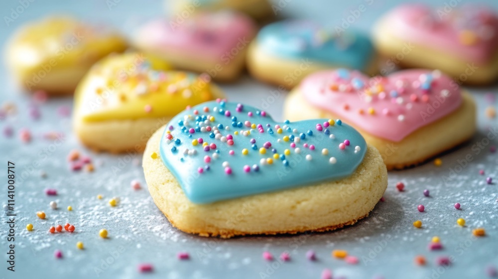 Sweet Heart Shaped Cookies With Colorful Sprinkles Sweet Heart Shaped Cookies With Colorful Sprinkles