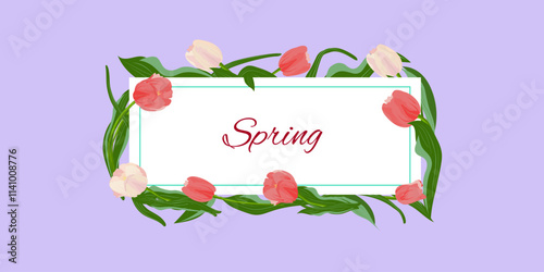 spring background also for mother's day, for march 8, for valentine's day with realistic tulips. Vector illustration for posters, brochures, booklets, promotional materials, website