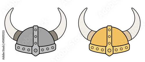 Viking Helmet or Barbarian Armor Clipart Set on a Transparent Background - Grey Silver and Gold Colors