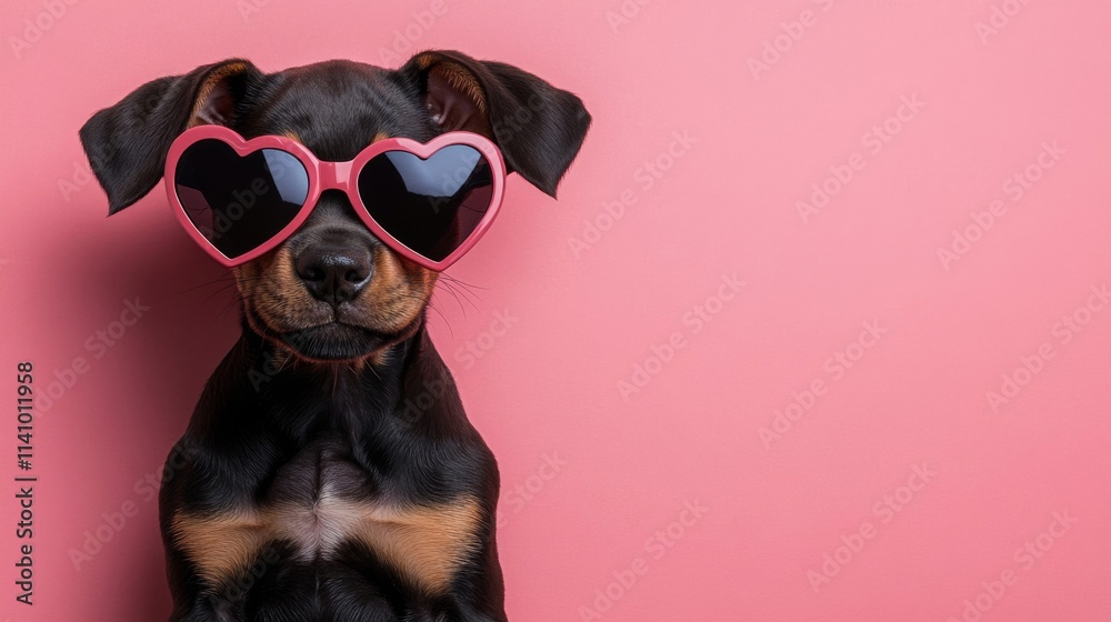Adorable Puppy Wearing Heart Shaped Sunglasses Adorable Puppy Wearing Heart Shaped Sunglasses