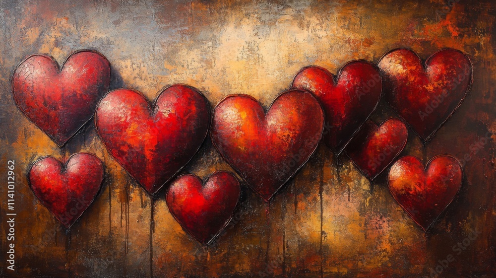 A Collection Of Textured Red Hearts Art