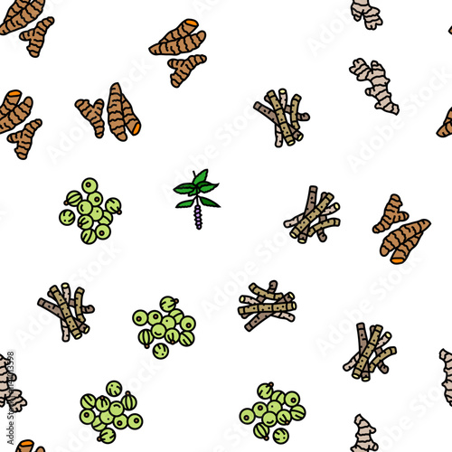 ayurvedic herbs medicine health vector seamless pattern thin line illustration
