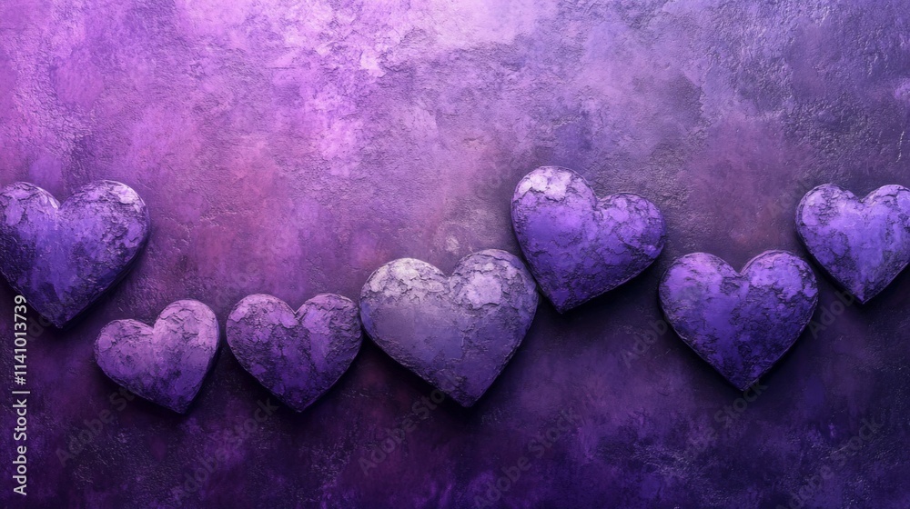 Obraz premium Purple hearts arranged on a textured background