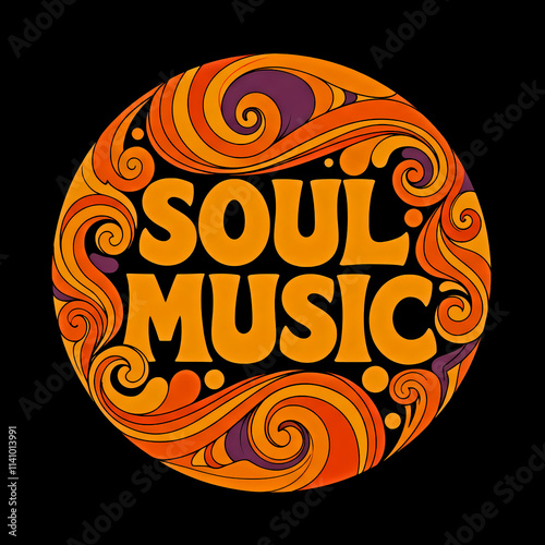 Soul music psychedelic logo circular ,with retro colours 
