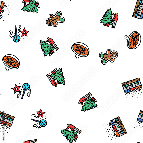 winter spend time vector seamless pattern thin line illustration