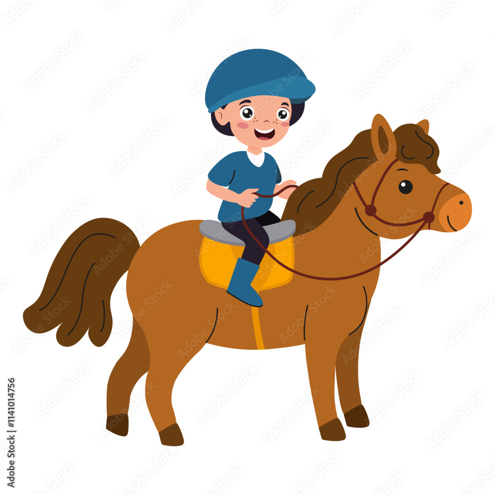 Obraz premium Child riding a cheerful horse in a playful outdoor setting