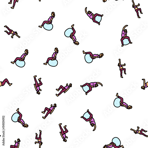 pregnant fitness vector seamless pattern thin line illustration