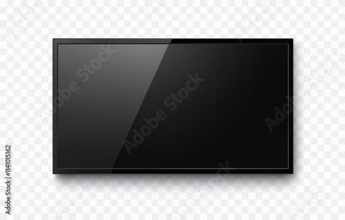 Screen or photo frame isolated on transparent background. Black flat led computer monitor, tablet display. Vector blank lcd, plasma TV mockup