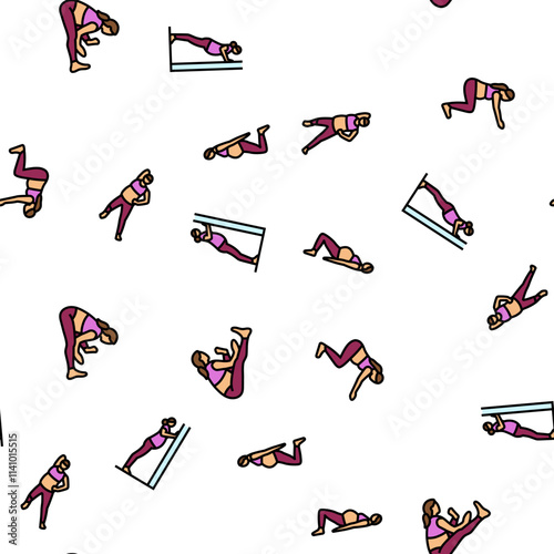 pregnant fitness vector seamless pattern thin line illustration
