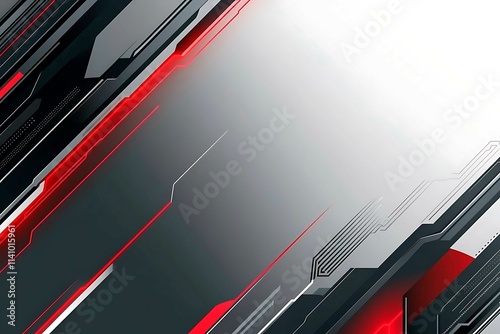 Dynamic technology-inspired abstract background with sharp red, black, and silver lines, creating a sleek and futuristic digital design.