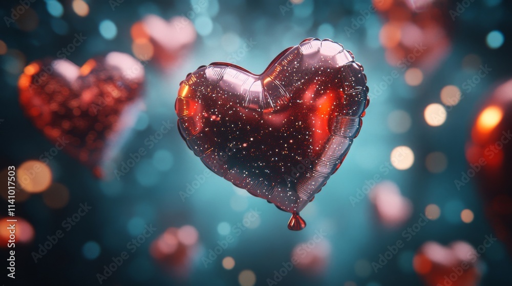 Sparkling Red Heart Shaped Balloon Floating Sparkling Red Heart Shaped Balloon Floating