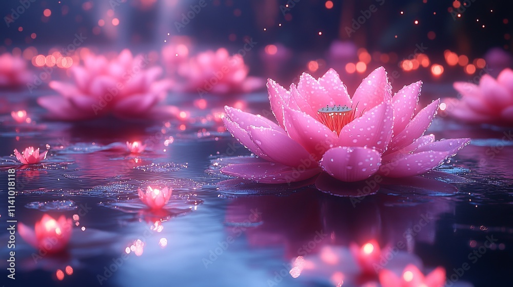 Enchanting Pink Lotus Blossoms in a Dreamlike Setting Enchanting Pink Lotus Blossoms in a Dreamlike Setting