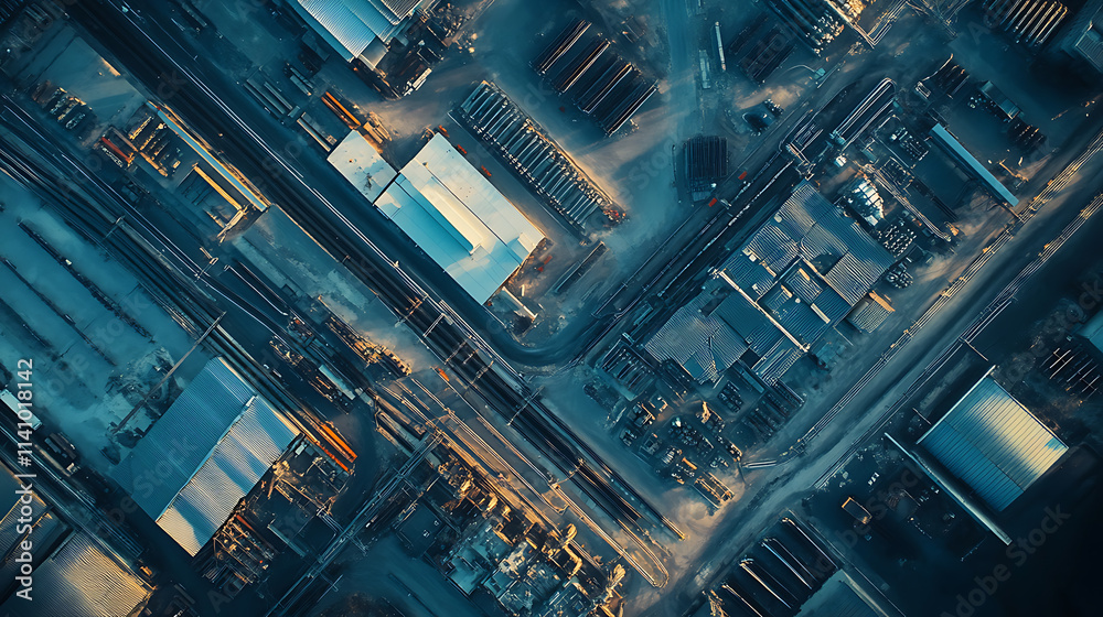 Modern industrial area aerial view and cloud computing concept, communication network, industry 4, 0, factory automation Modern industrial area aerial view and cloud computing concept, communication network, industry 4, 0, factory automation