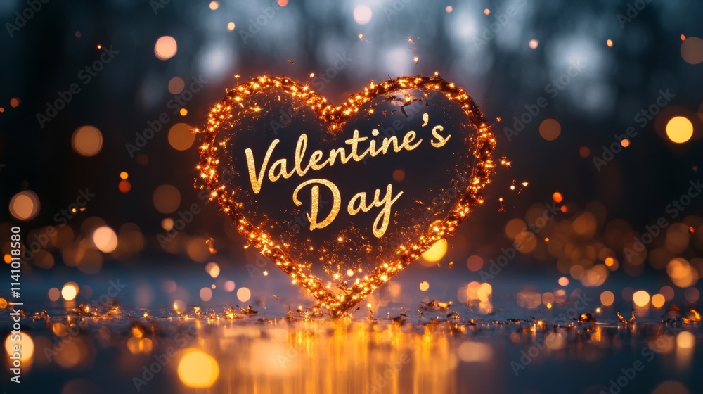 Naklejka premium Sparkling Heart Shaped Valentines Day Greeting