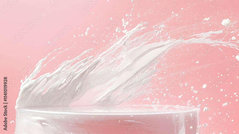 Frosted acrylic podium with light pink background and abstract white brushstrokes for artistic product displays