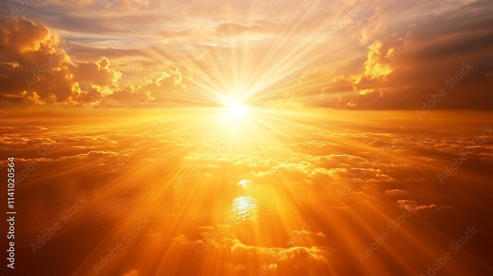 Light of faith, dramatic sunset over the sea with rays of golden light and clouds Light of faith, dramatic sunset over the sea with rays of golden light and clouds