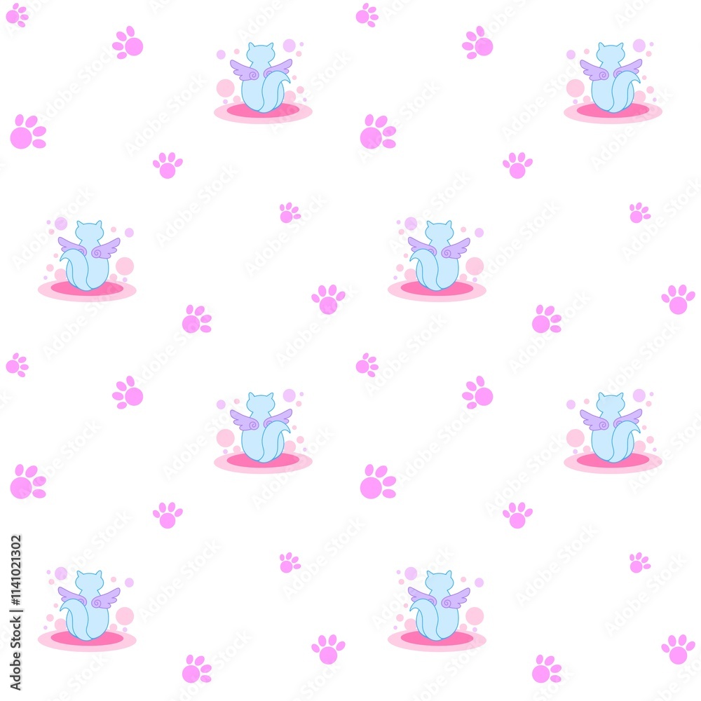 Obraz premium Cats pattern, fantasy cats with wings