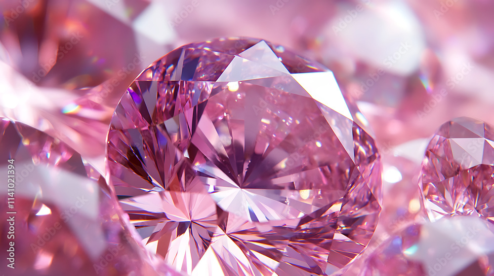 Graff pink diamond texture, iridescent texture, faceted gem crystal refractions panorama background Graff pink diamond texture, iridescent texture, faceted gem crystal refractions panorama background