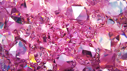 Graff pink diamond texture, iridescent texture, faceted gem crystal refractions panorama background