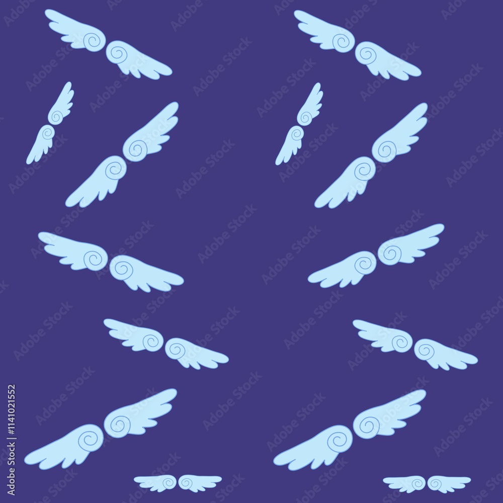 Fototapeta premium Blue wings seamless pattern, soft wings