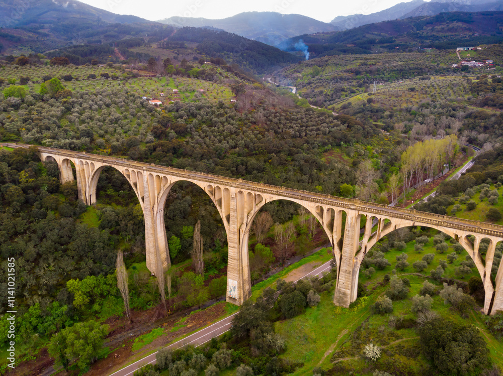 Landscape and Viaduct of Guadalupe from above. Province of Caceres, Extremadura, Spain. Landscape and Viaduct of Guadalupe from above. Province of Caceres, Extremadura, Spain.