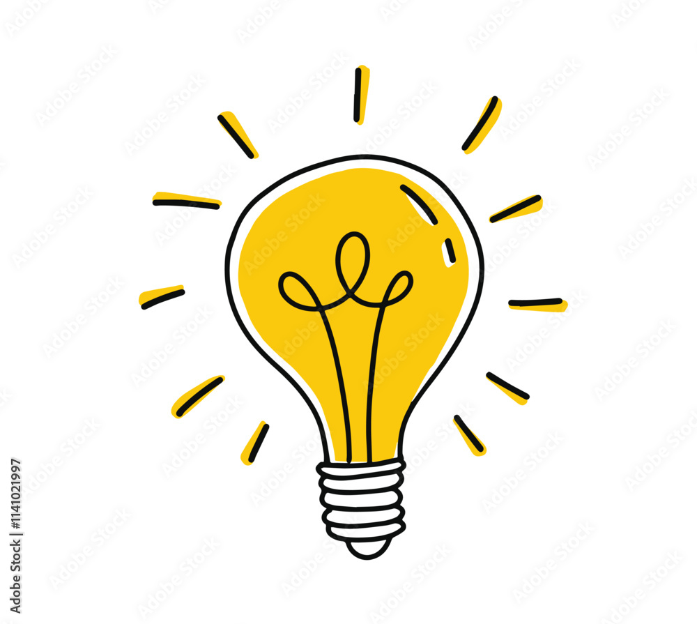 Hand drawn linear glowing light bulb isolated on white background. Innovative idea, creative thinking and brainstorming concept. Doodle style sketch, clipart. Electric energy. Vector icon. Hand drawn linear glowing light bulb isolated on white background. Innovative idea, creative thinking and brainstorming concept. Doodle style sketch, clipart. Electric energy. Vector icon.