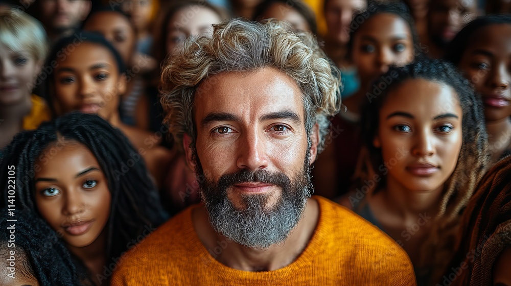 Diverse Crowd, Focused Man Diverse Crowd, Focused Man