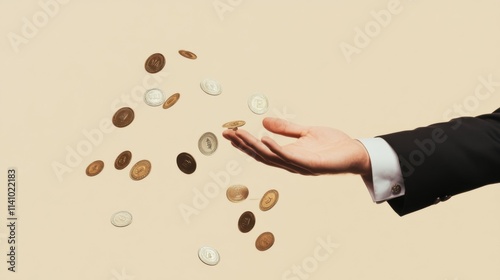 Vertical creative composite metaphor photo collage of hand wear formalwear give money poor people isolated on beige color background photo