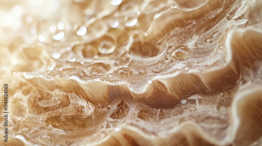 Close-up view of textured surface with droplets, highlighting natural patterns and details. Close-up view of textured surface with droplets, highlighting natural patterns and details.