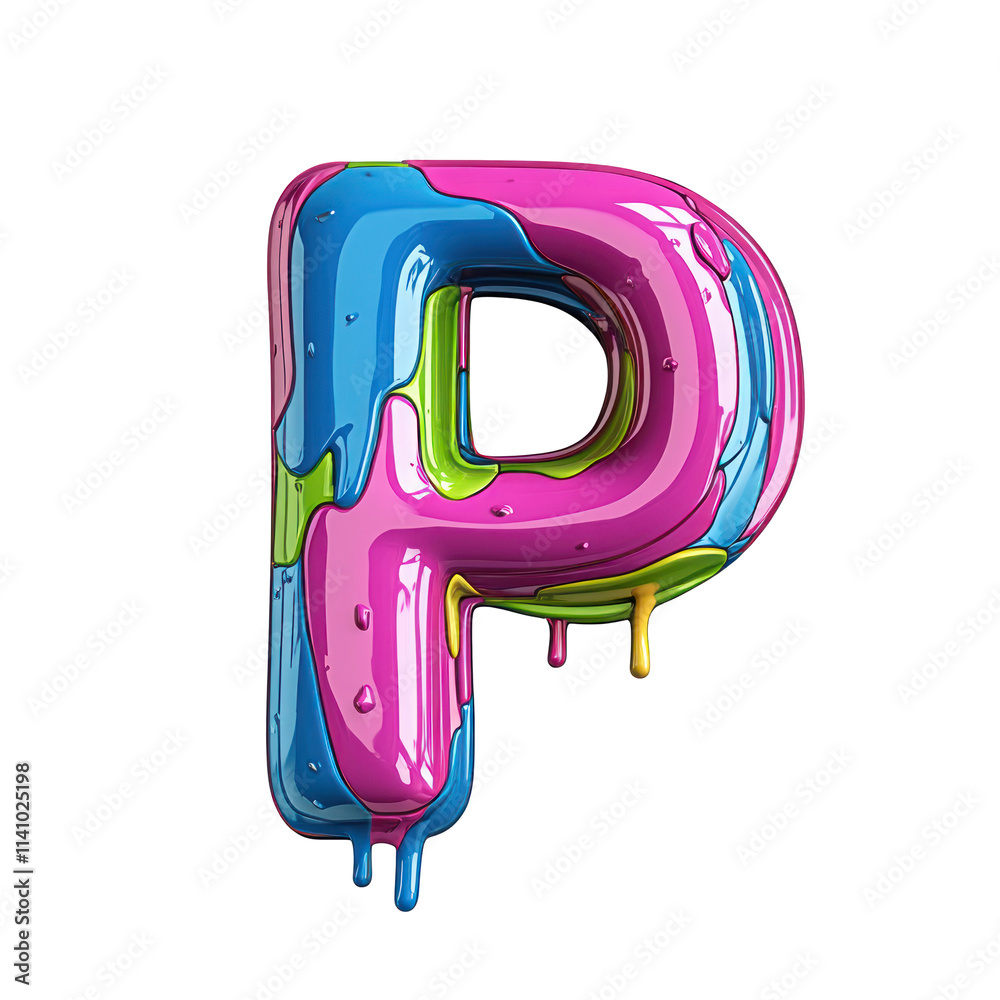 3D letter P made of colorful dripping paint. 3D letter P made of colorful dripping paint.
