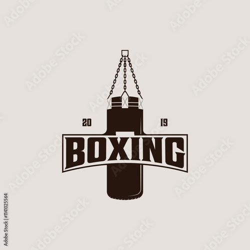 heavy punching bag boxing logo vintage vector illustration . fight sport sign or symbol