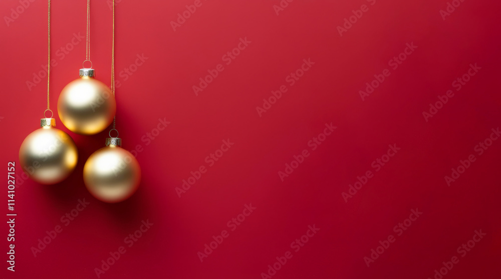 Luxurious matte red Christmas background with matte gold balls, perfect for holiday cards Luxurious matte red Christmas background with matte gold balls, perfect for holiday cards