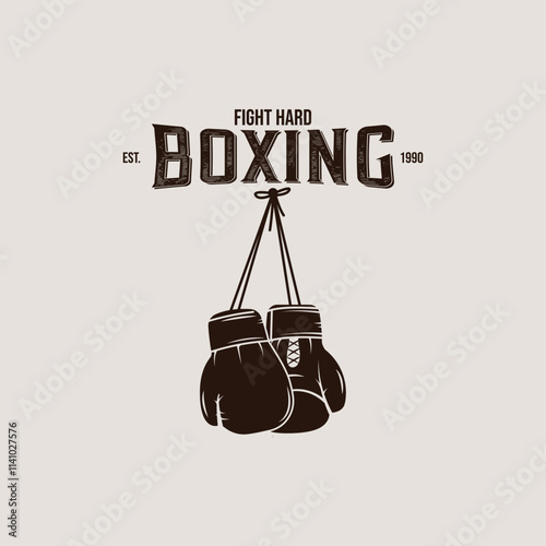 Boxing Gloves Hanging logo vector vintage illustration template icon graphic design. made from leather gloves, sign or symbol for academy , gym