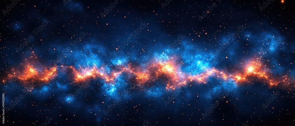 Naklejka premium A vibrant cosmic landscape showcasing swirling nebulae and stars in deep space.