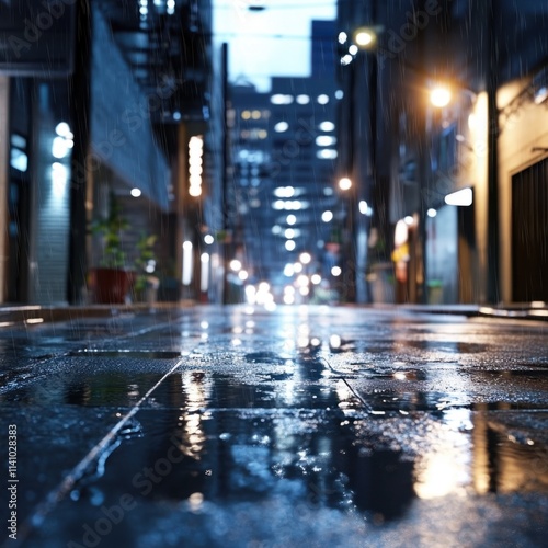 Wallpaper Mural Rainy urban night scene city streets photography wet environment low angle viewpoint urban mood Torontodigital.ca