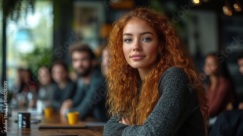 Redhead Woman in Coffee Shop