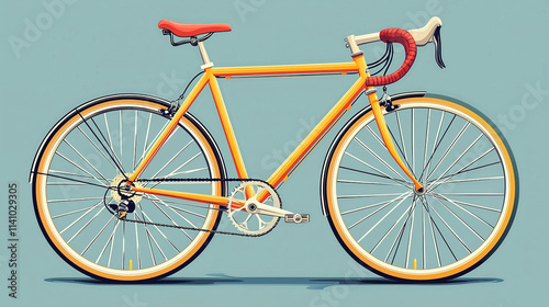 Yellow vintage city bicycle standing on blue background photo