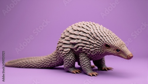 Pangolin walking on purple background, 3d render photo